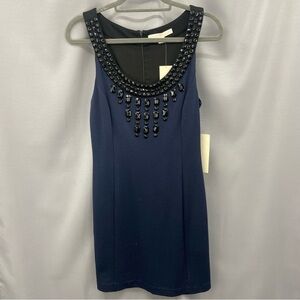 Boston Proper Embellished Scoop Neckline Blue Sleeveless Knit Dress NWT